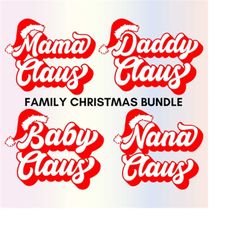 Mama Santa Claus SVG Family Christmas Svg Bundle, Svg files for Cricut, Retro Xmas svg for shirts, Sublimation Png Clipa