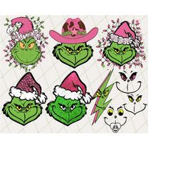 Retro Pink Christmas svg PNG, Grinch face SVG Bundle , Christmas Svg, christmas shirt design, Grinch Head svg png , pink