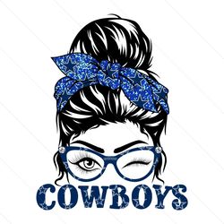 Cowboys Girl Wearing Glasses Football Messy Bun Svg