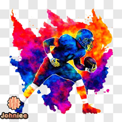 Colorful American Football Player Painting PNG Design 03