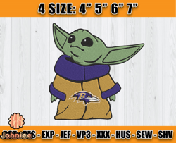 Ravens Embroidery, Baby Yoda Embroidery, NFL Machine Embroidery Digital, 4 sizes Machine Emb Files -02&vangg