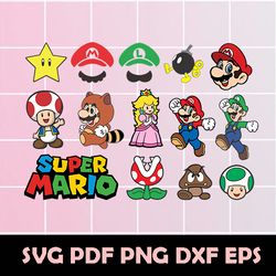 Mario Bros SVG, Super mario svg bundle, Mario Bros Clipart, Super Mario Clipart, Mario Bros Png, Super mario Png, Mario