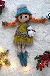 Crochet cute Christmas doll with tiny snowman pattern Eng