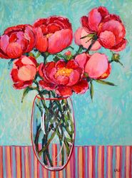 Peonies Painting Original Oil on Canvas 40x30cm Floral Painting Pink Flowers 16'x12' Blush Pink Peony Painting