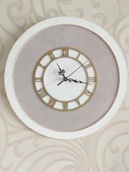 Wall clock White and gray round wall clock with gold dial Silent clock Home decor Large wall clock Wedding gift