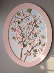 Sakura painting Floral painting with 3D pink sakura Mothers day gift Sakura art  Wall decor Garden painting for bedroom
