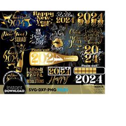 Happy New Year 2024 SVG Bundle | Hand Lettered New Year Ornaments SVG | New Years SVG | New Year Sublimation | New Year