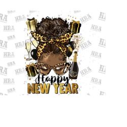 Afro messy bun Happy New Year png sublimation design download, Christmas png, afro Christmas png, afro png, sublimate de