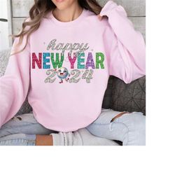 Happy New Year Glitter Sequins PNG Holidays, New Years 2024 PNG, Disco New Year Sublimation Design Download, Retro New Y