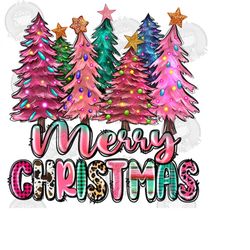 Merry Christmas trees png sublimation design download, Merry Christmas png, Happy New Year png, pink trees png, sublimat