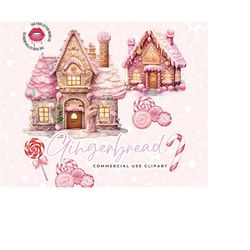 Christmas Pink Gingerbread House Clipart Bundle | Gingerbread PNG | Candy PNG | Holiday Clipart | Christmas Clipart | Ju