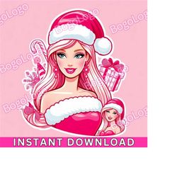 barbie christmas png | svg | barbie girl | pink | barbie inspired | santa barbie | pink santa hat | candy cane | gifts |