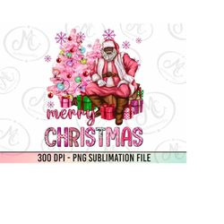 Merry Christmas Black Santa PinkTree Png, Pink Merry Christmas afro Santa png sublimation design, Christmas png, Santa C