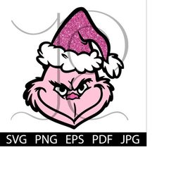 The Grinch With Pink Santa Hat Christmas Digital Download | Perfect for t-shirts, decals, etc | High Quality Files svg e