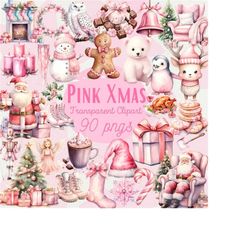 Pink Tis The Season Christmas PNG Clipart Watercolor Xmas Clipart Winter Bundle Pink Watercolor Christmas Clipart Pink W