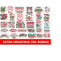 Retro Christmas png Bundle, pink Christmas png, groovy christmas svg, christmas shirt design, christmas, pink santa png,
