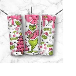 Christmas 20oz Tumbler Wrap, 3D Inflated Pink Christmas 20 Oz Skinny Tumbler Png, Grinch Christmas Png, Christmas Movies