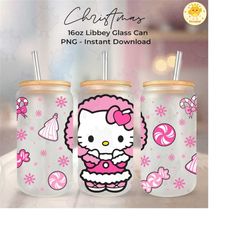Pink Chrismas Can Wrap 16oz Design, Christmas Character Beer Can Glass Wrap, Christmas Cartoon UV DTF Cup Wrap Design Pn