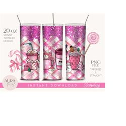 Pink Christmas Coffee 20oz Skinny Tumbler, Gingerbread, drinks, Pink Cozy Winter Candy cane Sublimation Straight & Taper