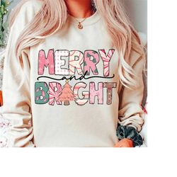 Merry and bright png, pink christmas sublimation, merry and bright tree png, retro christmas sublimation, retro png, pin