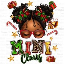 Mini Claus afro messy bun png, Merry Christmas png, Happy New Year png, Christmas mini png, messy bun mini png, sublimat