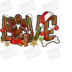 Christmas love Dog paw png sublimation design download, Christmas png, Happy New Year png, Dog png, Dog paw png, sublima