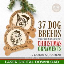 Christmas Ornament For Dog SVG Bundle Laser File. 37 Popular Dog Breeds Available. With Funny Greetings, Dog&39s Name Ca
