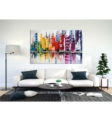 abstract painting canvas wall art, big city landscape