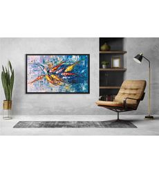 large colorful koi fish canvas oil painting print,