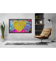 love and heart canvas painting, banksy love and