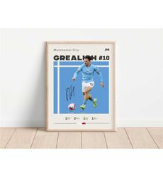 jack grealish poster, manchester city football print, football