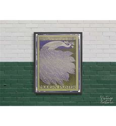 The Modern, Retro Poster, Peacock and Bird, Purple