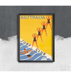 Australia Surf Club Travel Poster Retro Poster, Self