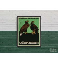 Zoologischer Garten Munchen, Retro Poster, Birds and Eagle,