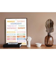 Days & Months Canvas, Educational Poster, Children's Room