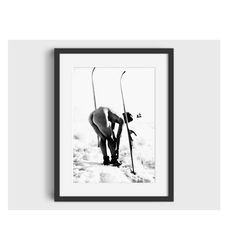 vintage nude skier photo print - digital download,