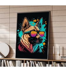 Neon Retro Dog With Glasses Poster | Home