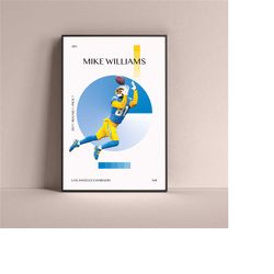 mike williams poster, los angeles chargers art print minimalist football wall decor for home living kids game room gym b