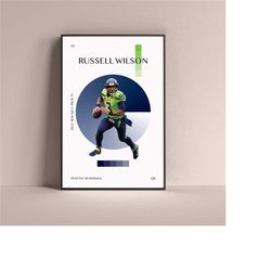russell wilson poster, seattle seahawks art print minimalist football wall decor for home living kids game room gym bar