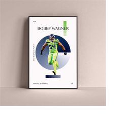 bobby wagner poster, seattle seahawks art print minimalist football wall decor for home living kids game room gym bar ma