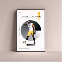 chase claypool poster, pittsburgh steelers art print minimalist football wall decor for home living kids game room gym b