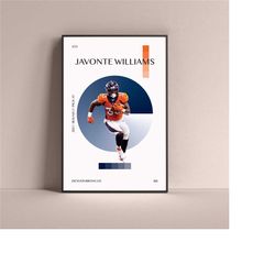 javonte williams poster, denver broncos art print minimalist football wall decor for home living kids game room gym bar