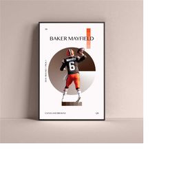 baker mayfield poster, cleveland browns art print minimalist football wall decor for home living kids game room gym bar