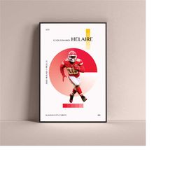 clyde edwards-helaire poster, kansas city chiefs art print minimalist football wall decor for home living kids game room