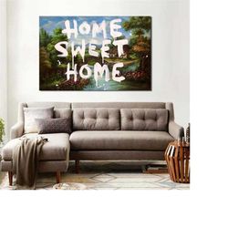 home sweet home quarantine social distancing quarantaine isolation art canvas gallery wrapped giclee wall art print