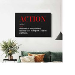action definition art, action definition quote print, action quote print, action wall art, motivational canvas, action p