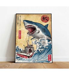 Japanese Jaws Art Poster, Canvas Wall Art, Rolled