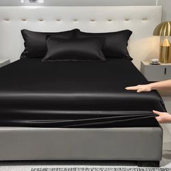 Black Satin Solid Color Ice Silk Bedspread 50x135