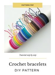 Crochet pattern bracelets PDF for beginners, DIY tutorial, Instruction step by step