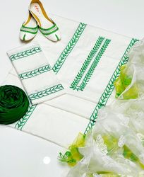 pakistan day special green and white unstiched dress